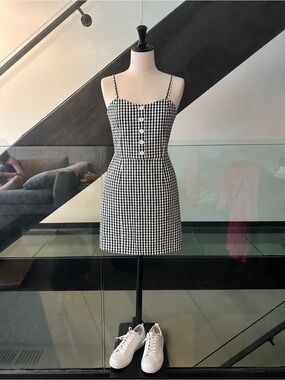 Petite Studio Green & White‎ Gingham Spaghetti-Strap Mini Dress
